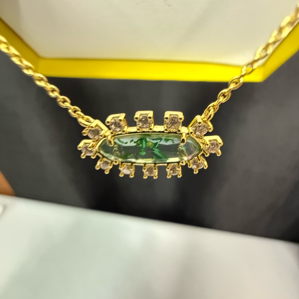Kendra Scott Gold Necklace w/ Colored Stone Accented Crystal Frame “Eva Framed” - Picture 4 of 7